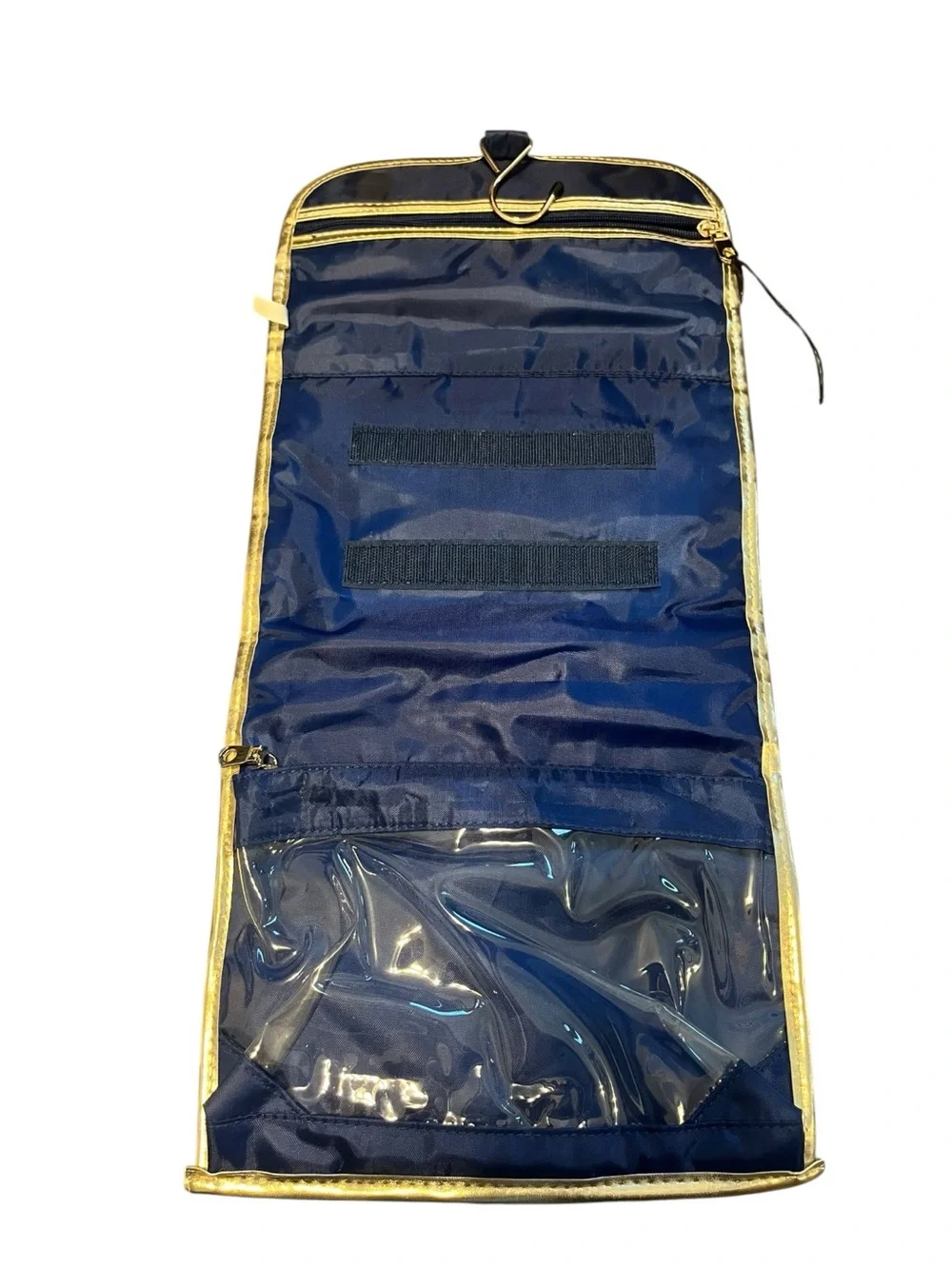 Trina Turk Travel Cosmetics Organizer Navy Polka Dot with Gold Accents NWOT